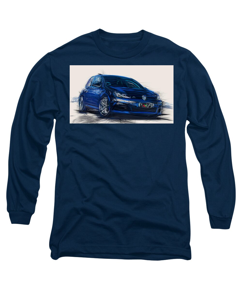 Volkswagen Long Sleeve T-Shirt featuring the digital art Volkswagen Golf R Draw #2 by CarsToon Concept