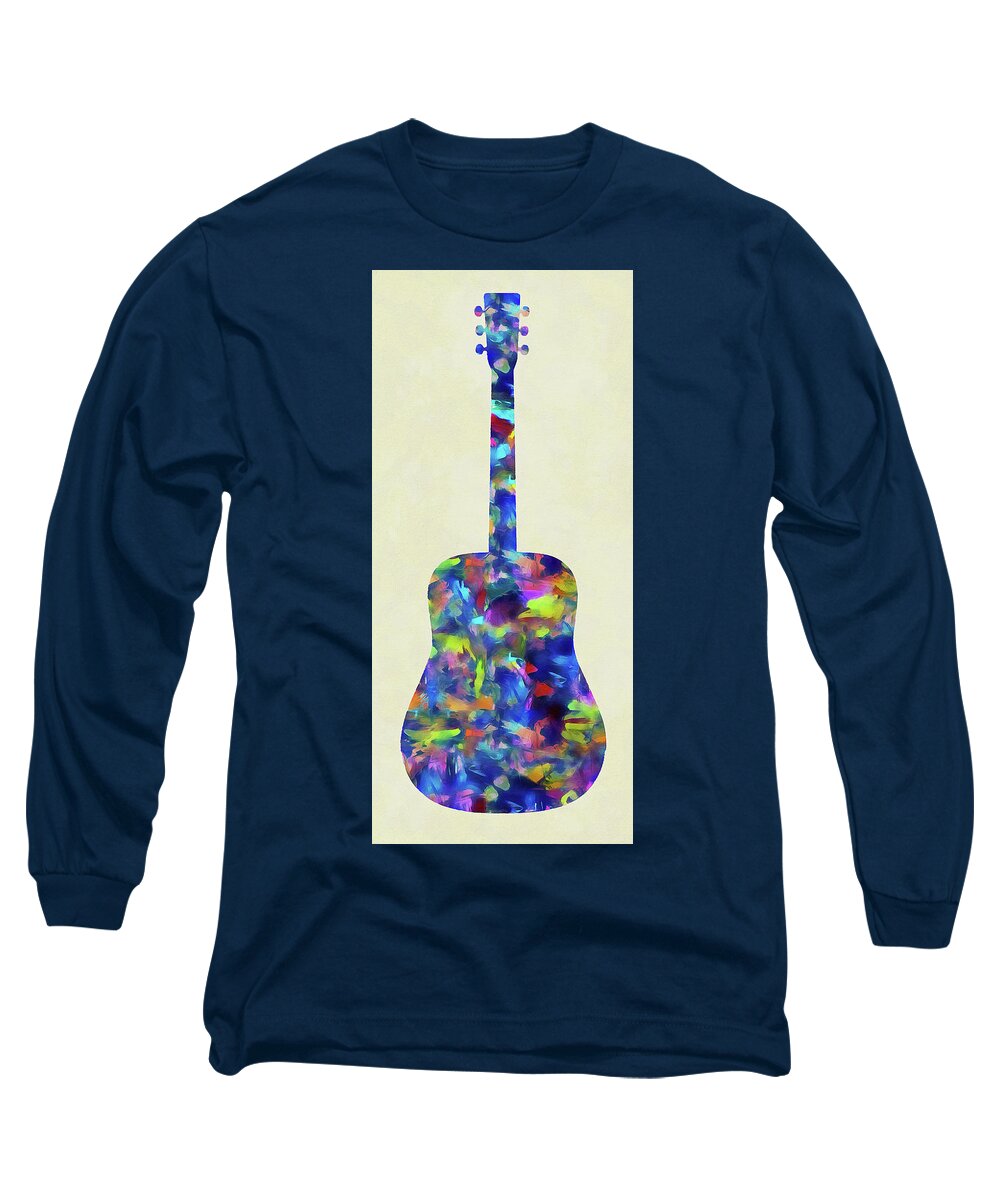 Guitar Silhouette Long Sleeve T-Shirt featuring the painting Abstract Guitar - 01 by AM FineArtPrints