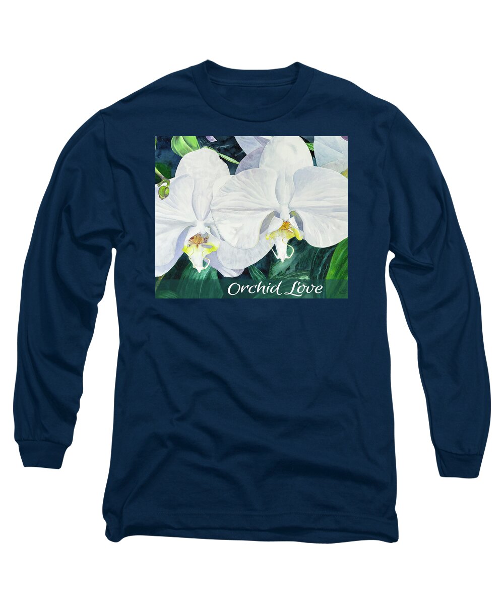 Flower Long Sleeve T-Shirt featuring the painting Two White Orchids by Lisa Tennant