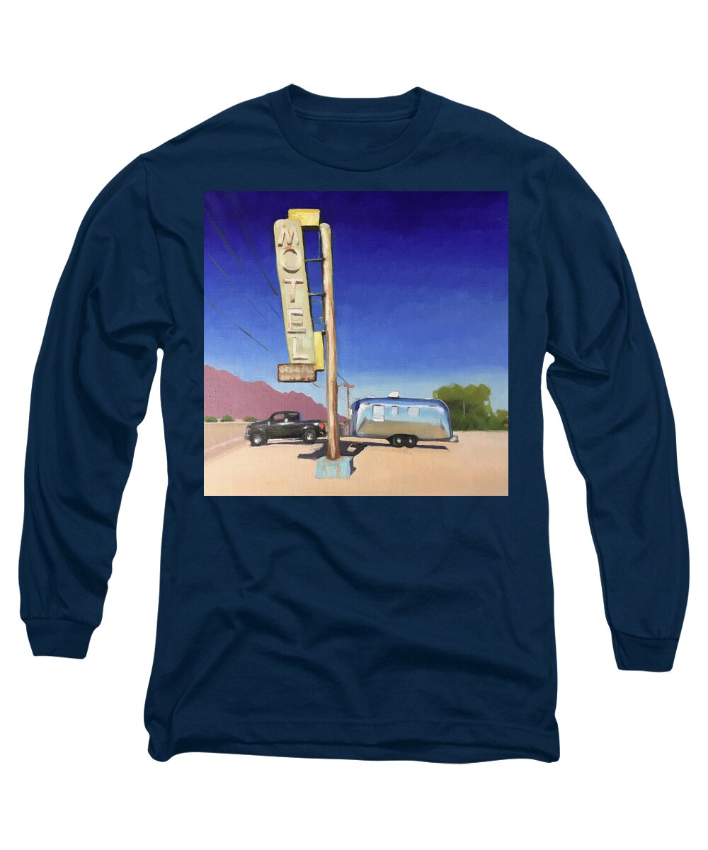 Airstream Long Sleeve T-Shirt featuring the painting Bagdhad Cafe, Route 66 by Elizabeth Jose