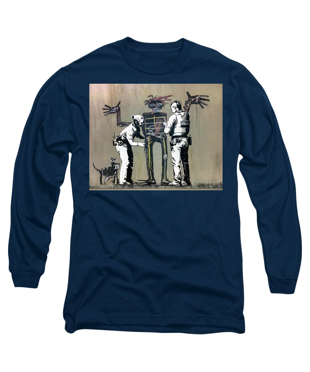 Banksy Long Sleeve T-Shirt featuring the photograph Banksy Coppers Pat Down by Gigi Ebert