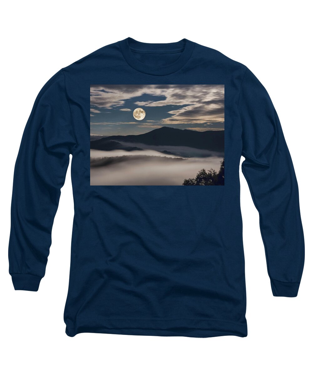 Asheville Nc Long Sleeve T-Shirt featuring the photograph Dance of Clouds and Moon by Louise Lindsay