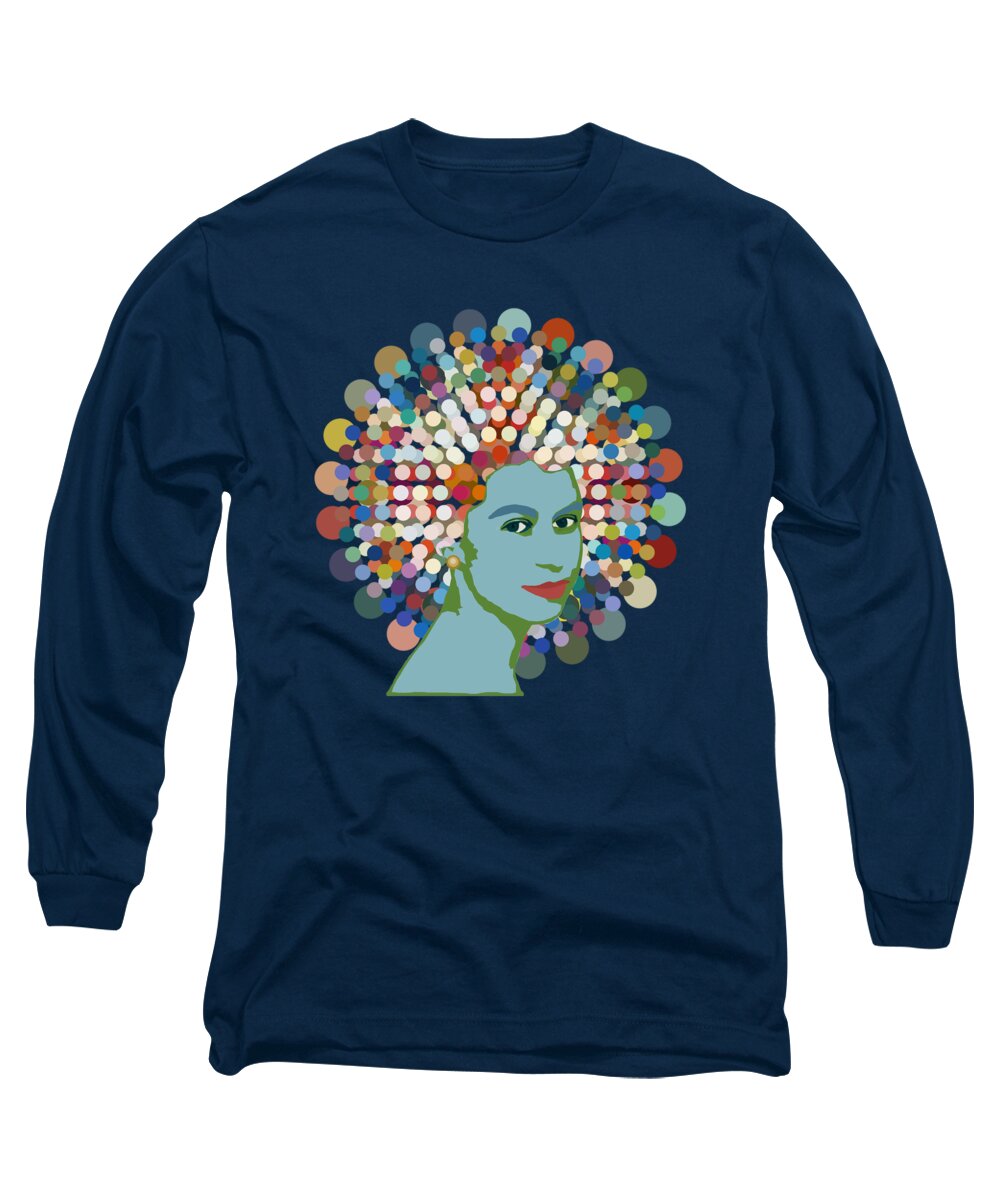 Dotty Long Sleeve T-Shirt featuring the mixed media Disco Queen BLUE by BFA Prints