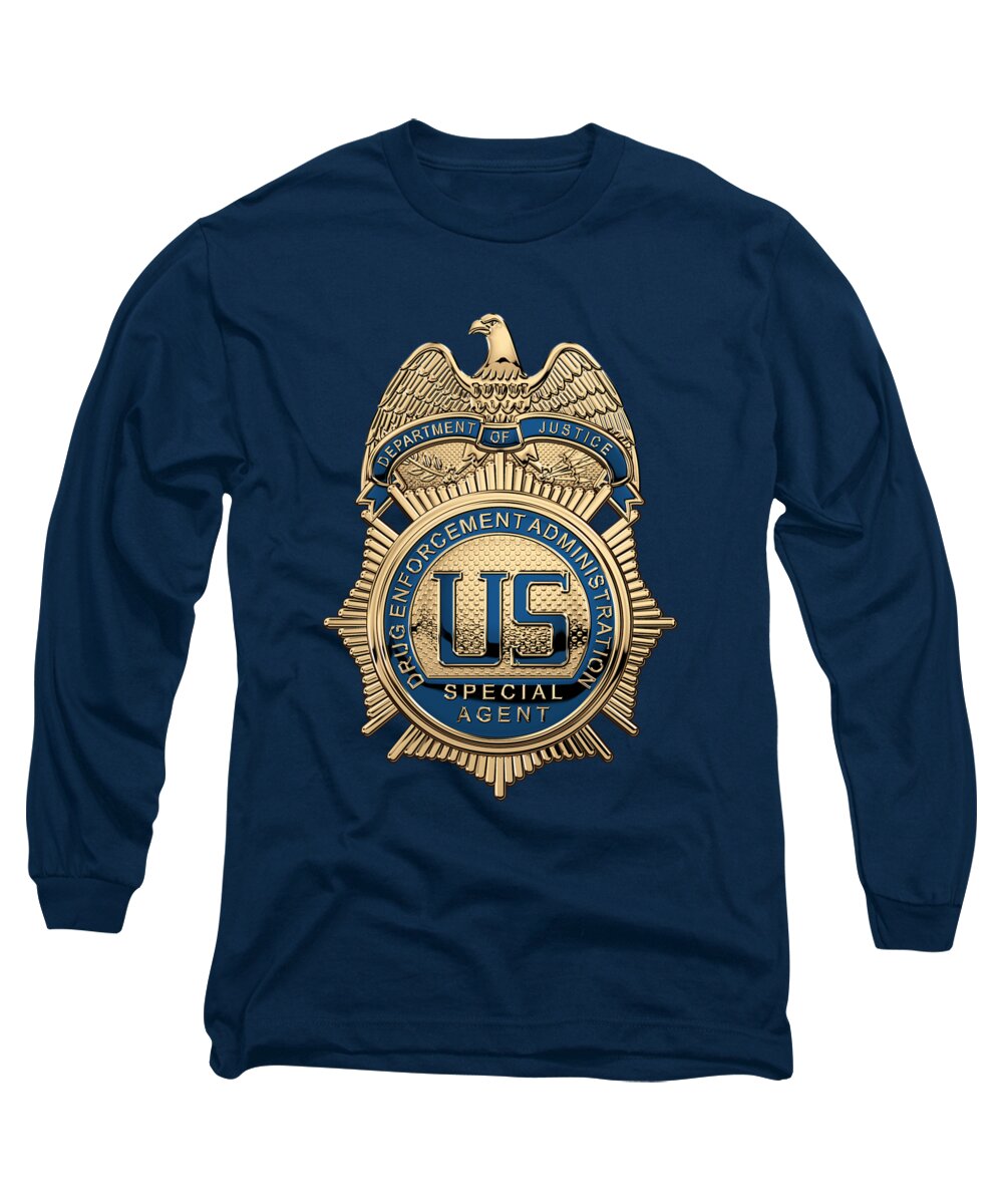  ‘law Enforcement Insignia & Heraldry’ Collection By Serge Averbukh Long Sleeve T-Shirt featuring the digital art Drug Enforcement Administration - D E A Special Agent Badge over Blue Velvet by Serge Averbukh