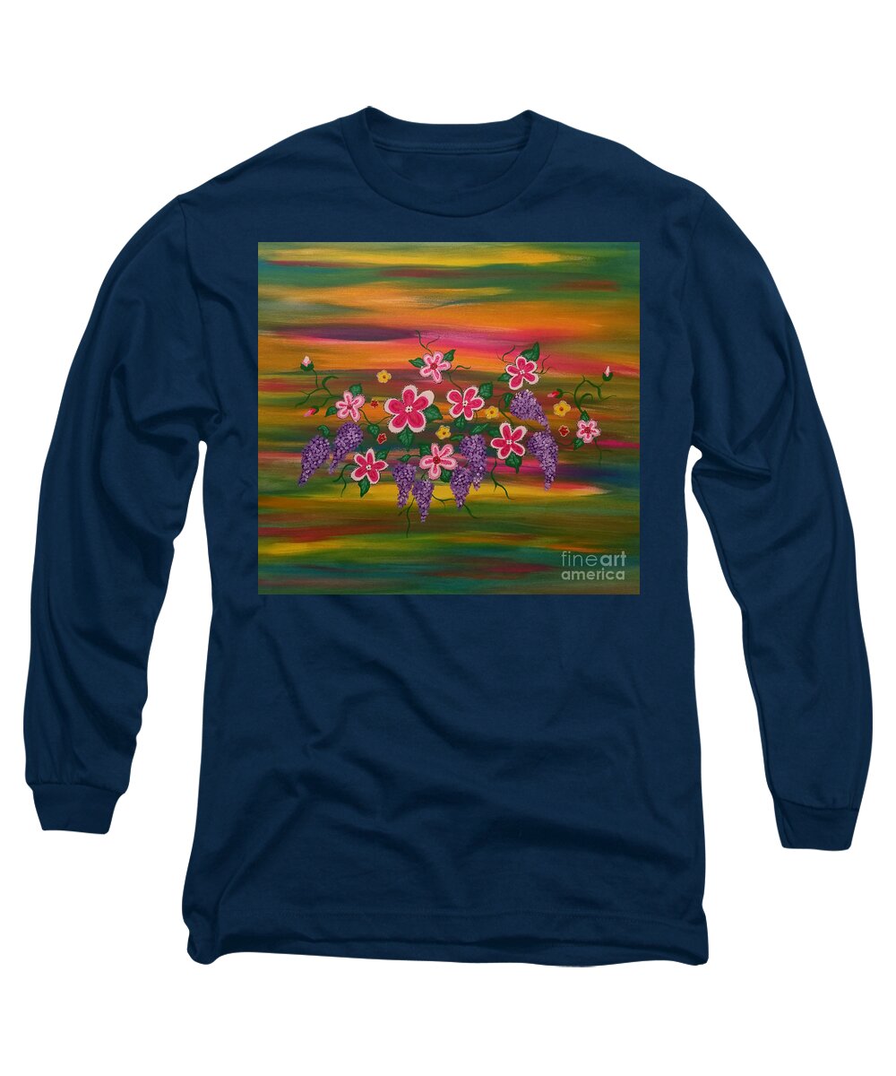 Floral Long Sleeve T-Shirt featuring the painting Floral Inspiration #1 by Diamante Lavendar