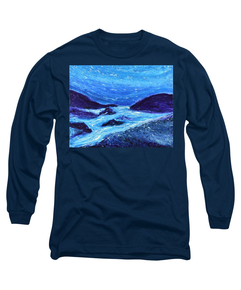 Water Long Sleeve T-Shirt featuring the painting Glowing Water by Chiara Magni