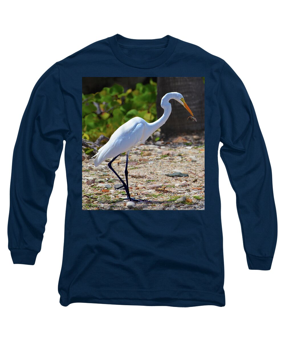 Great Egret Long Sleeve T-Shirt featuring the photograph Great White Egret Hunter by Climate Change VI - Sales