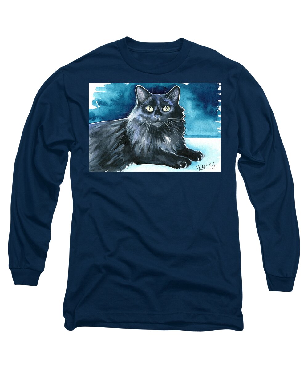 Cat Long Sleeve T-Shirt featuring the painting Noah Black Cat Painting by Dora Hathazi Mendes