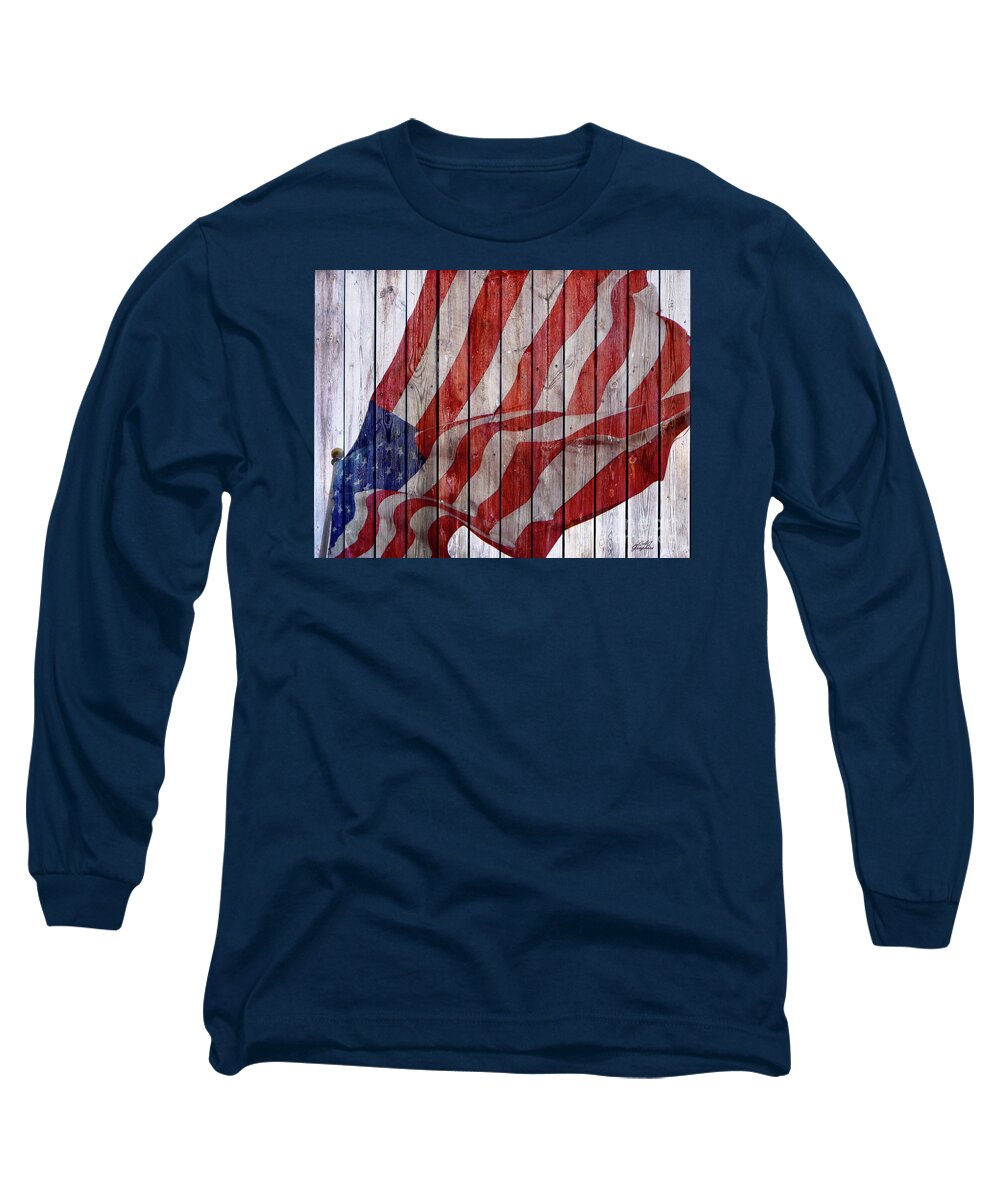 American Flag Long Sleeve T-Shirt featuring the photograph Old Glory Barn Wood by CAC Graphics