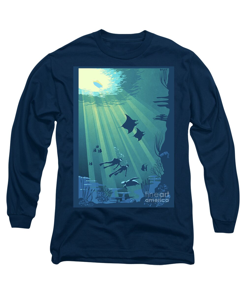 Travel Poster Long Sleeve T-Shirt featuring the painting Scuba Dive by Sassan Filsoof