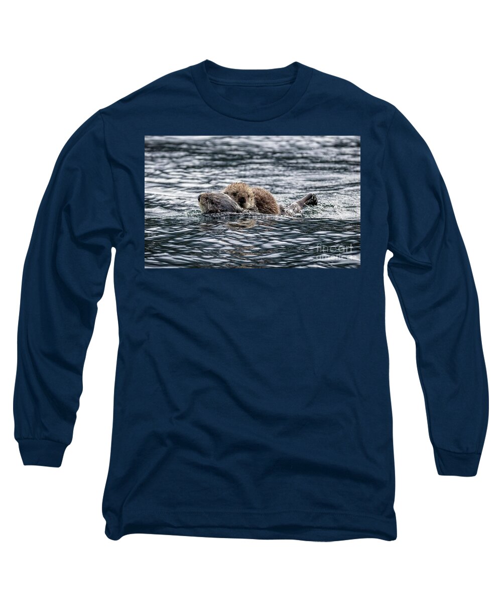 Sea Otter Long Sleeve T-Shirt featuring the photograph Sea Otter Mom and Baby by Eva Lechner