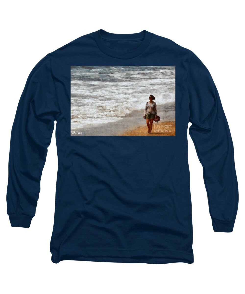 Beach Long Sleeve T-Shirt featuring the digital art Stroll on the Beach by Humphrey Isselt