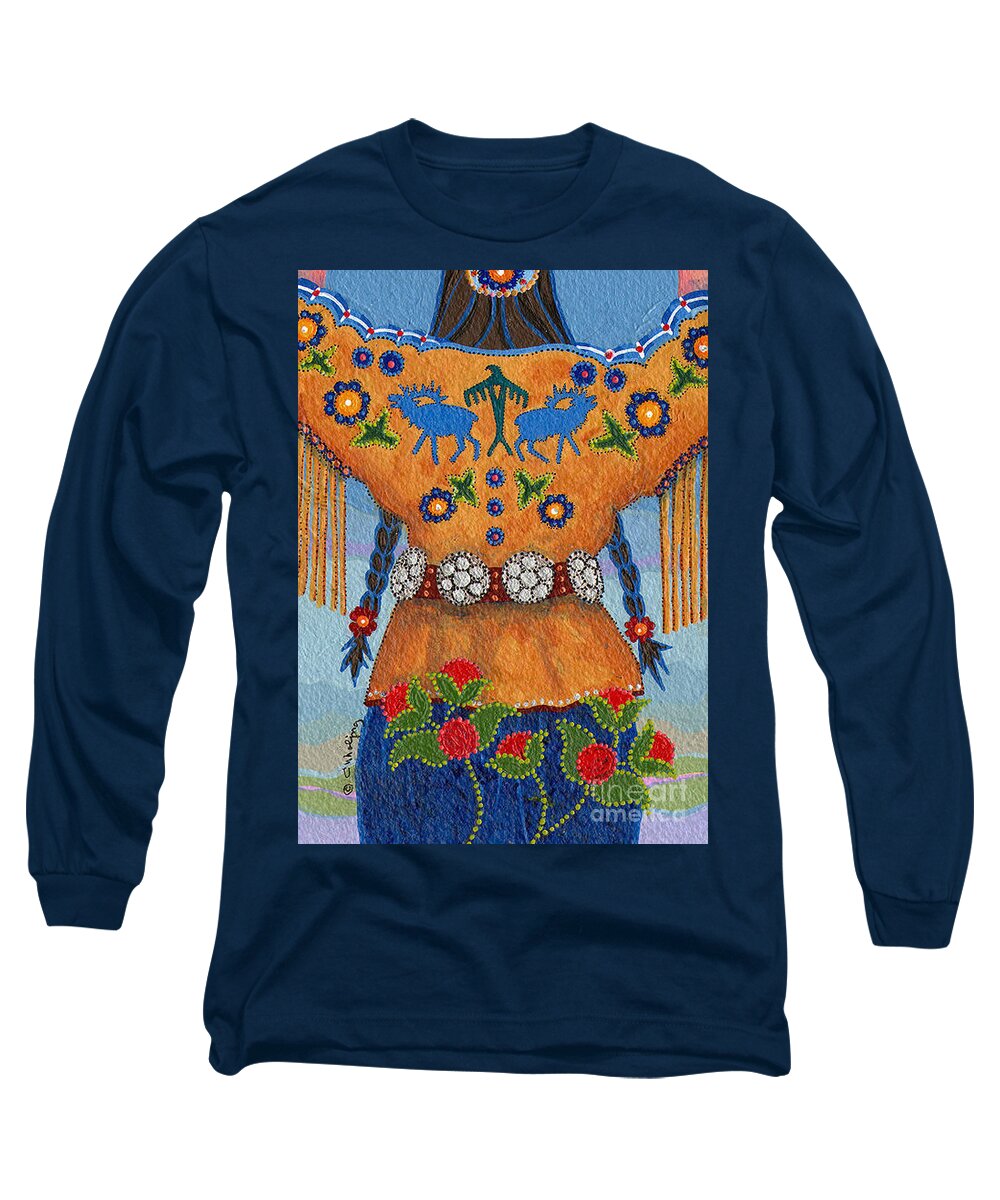 Native American Long Sleeve T-Shirt featuring the painting Thunder Girl Fall by Chholing Taha