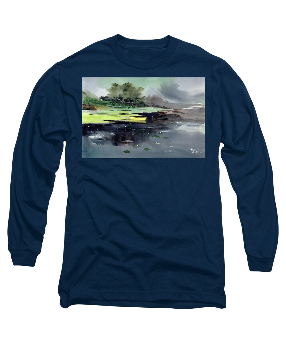 Nature Long Sleeve T-Shirt featuring the painting Yellow Boat by Anil Nene