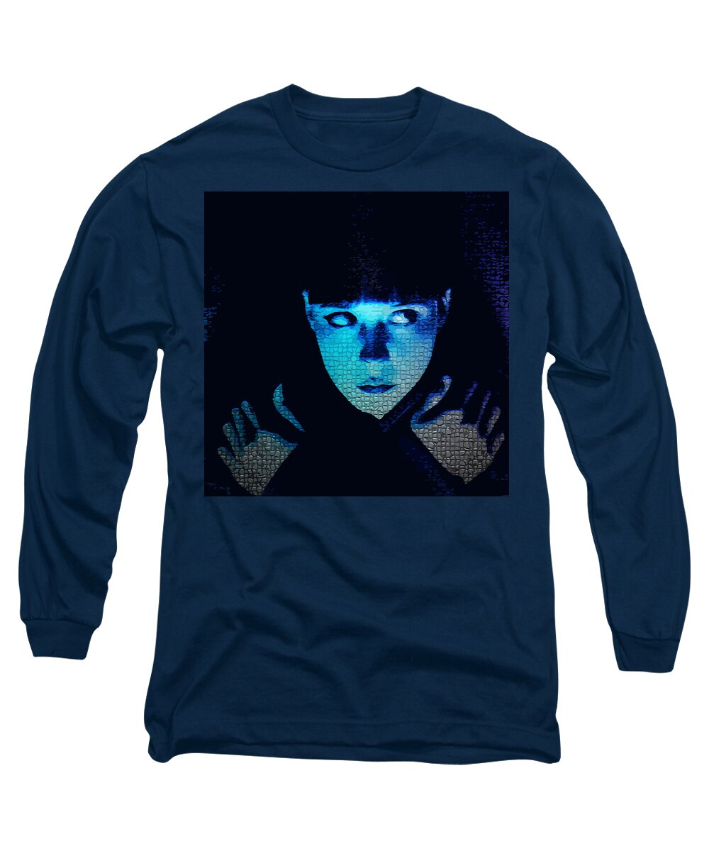 Louise Brooks Long Sleeve T-Shirt featuring the digital art Louise Brooks The Girl in the Black Helmet Series #3 by Louise Brooks