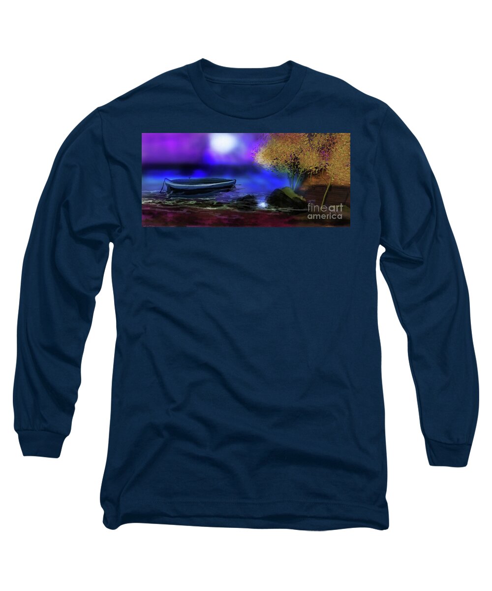 Lake Long Sleeve T-Shirt featuring the digital art A Moon Night so Bright by Julie Grimshaw