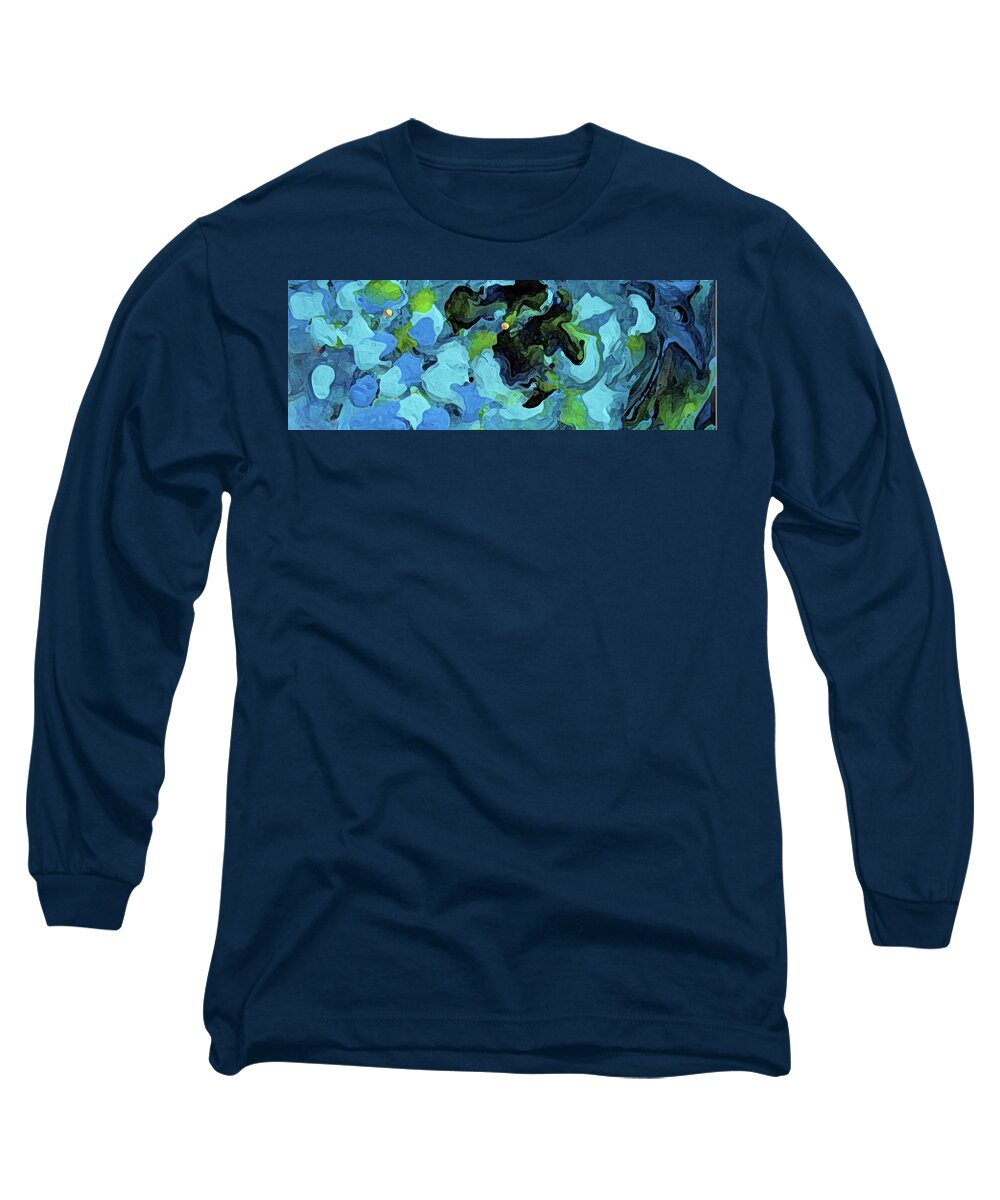 Acrylic Pour Long Sleeve T-Shirt featuring the painting Abstract Blue Pour by Corinne Carroll