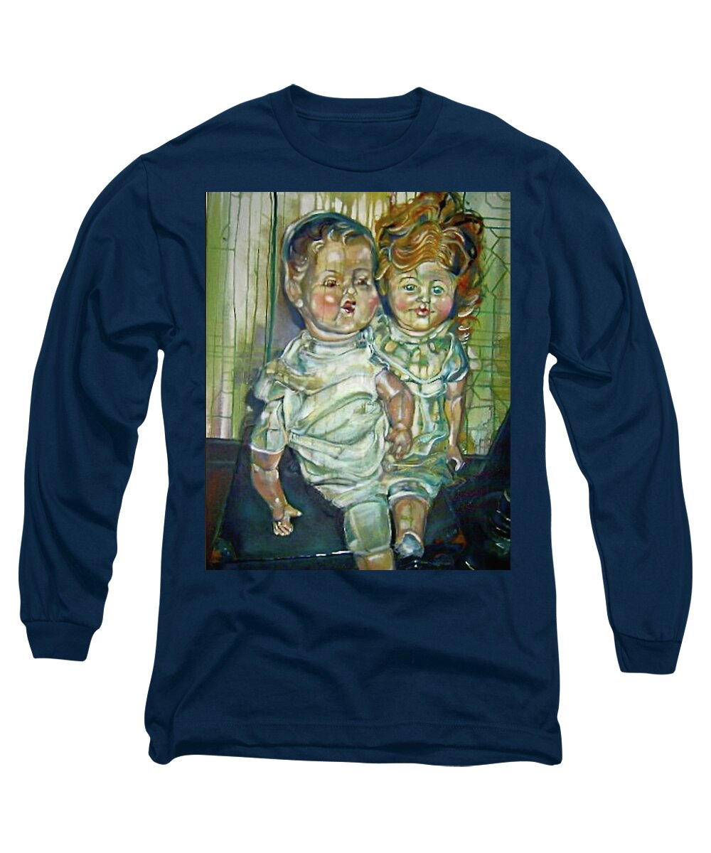  Long Sleeve T-Shirt featuring the painting Antique Dolls by Try Cheatham