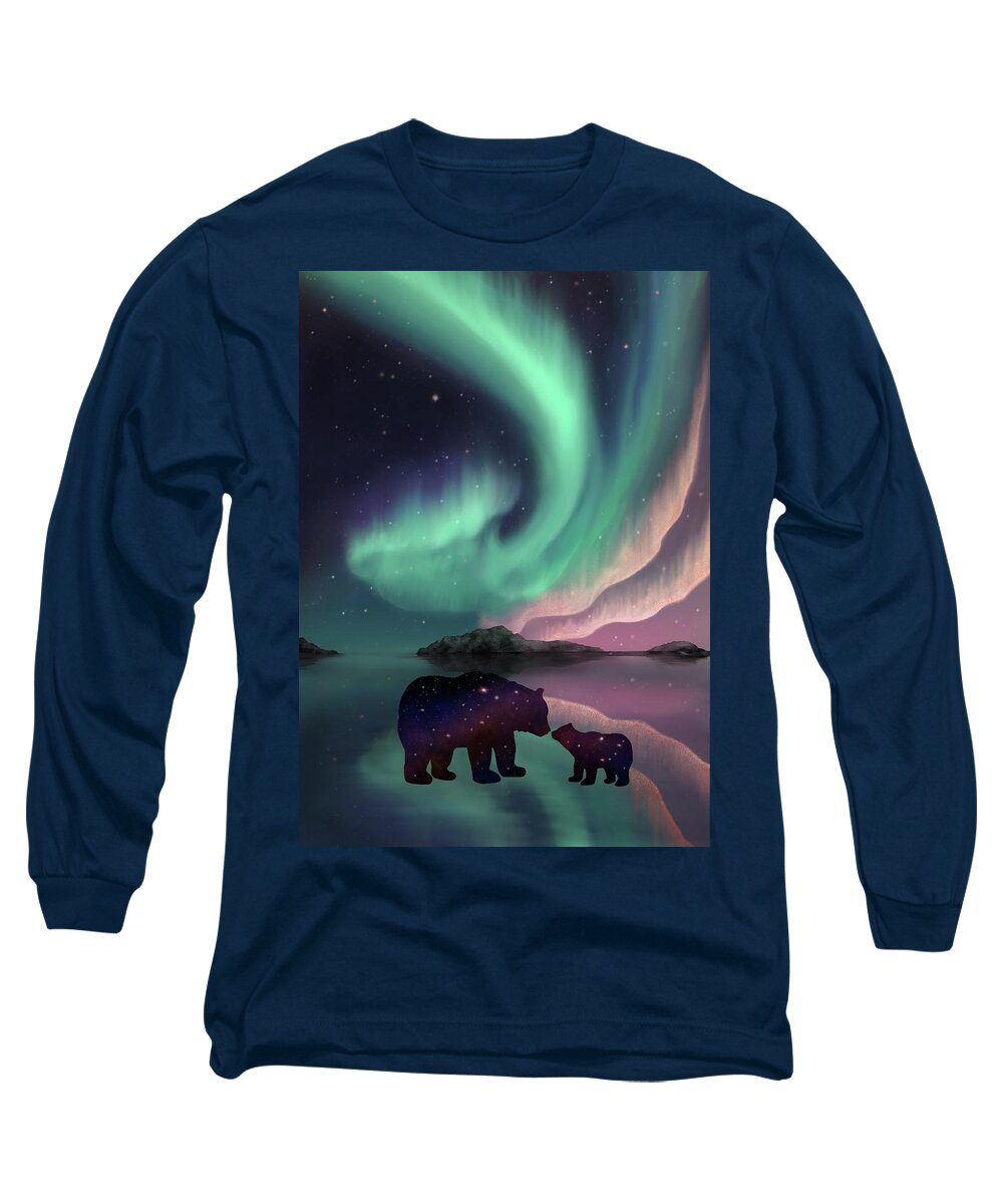 Aurora Borealis Long Sleeve T-Shirt featuring the painting Aurora Bearealis by Rachel Emmett