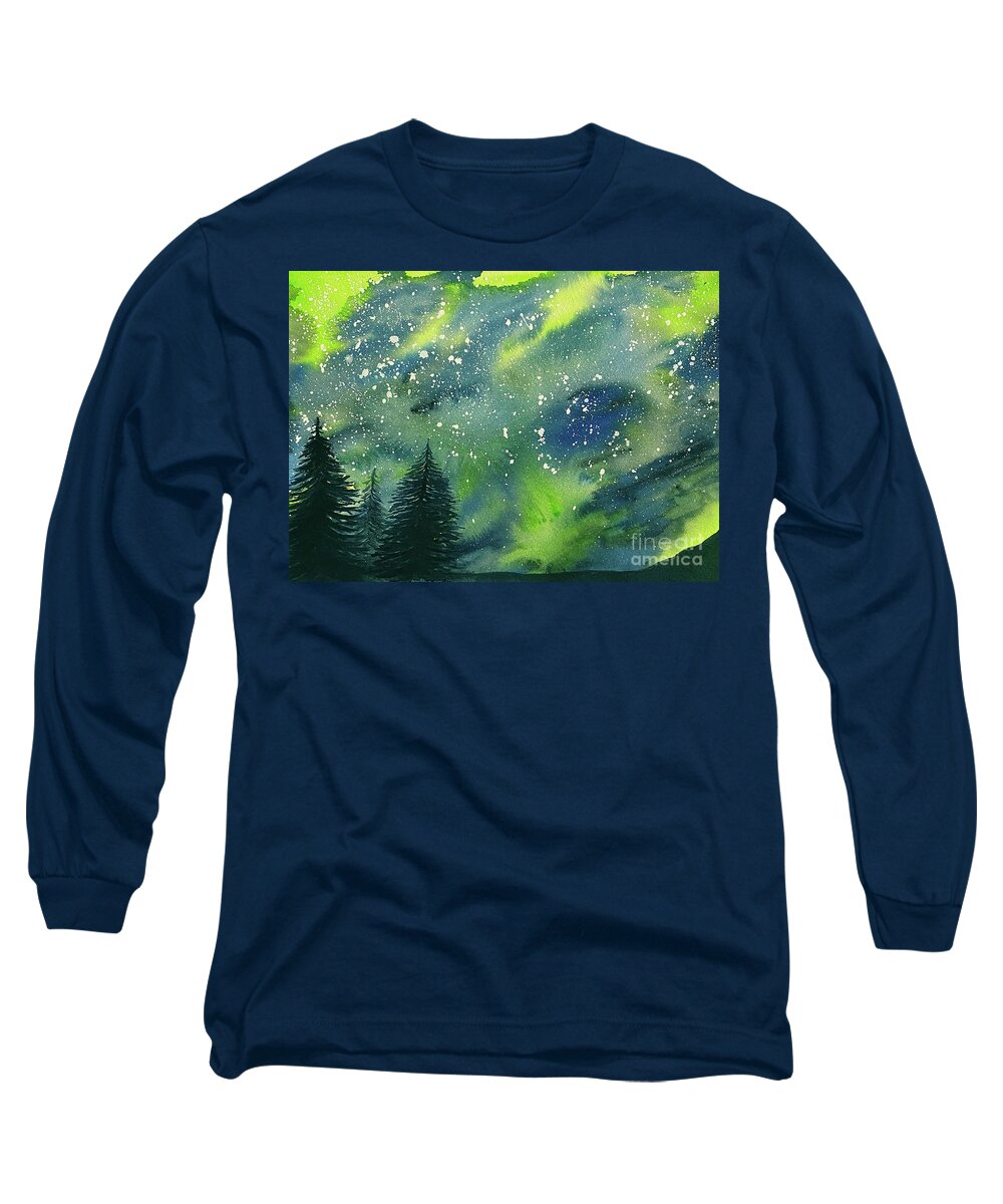 Aurora Long Sleeve T-Shirt featuring the painting Aurora Sky by Lisa Neuman