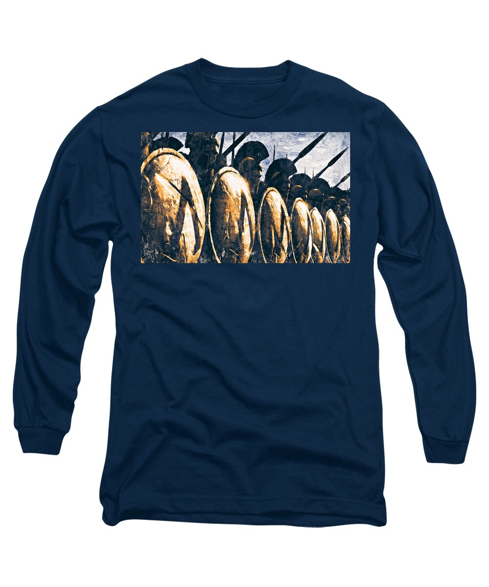 Spartan Warrior Long Sleeve T-Shirt featuring the painting Battles of ancient Sparta - 09 by AM FineArtPrints