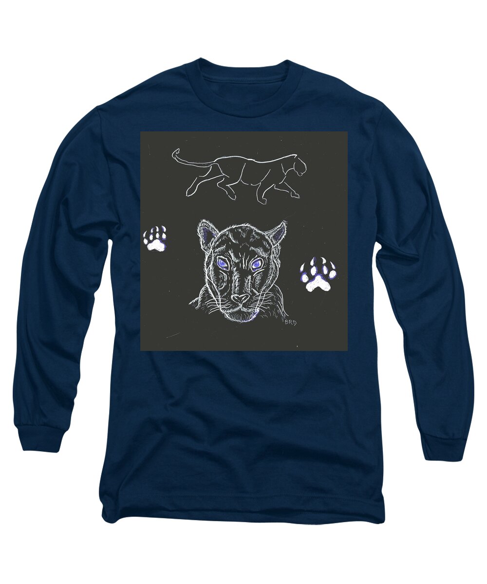 Panther Long Sleeve T-Shirt featuring the drawing Black Panther by Branwen Drew