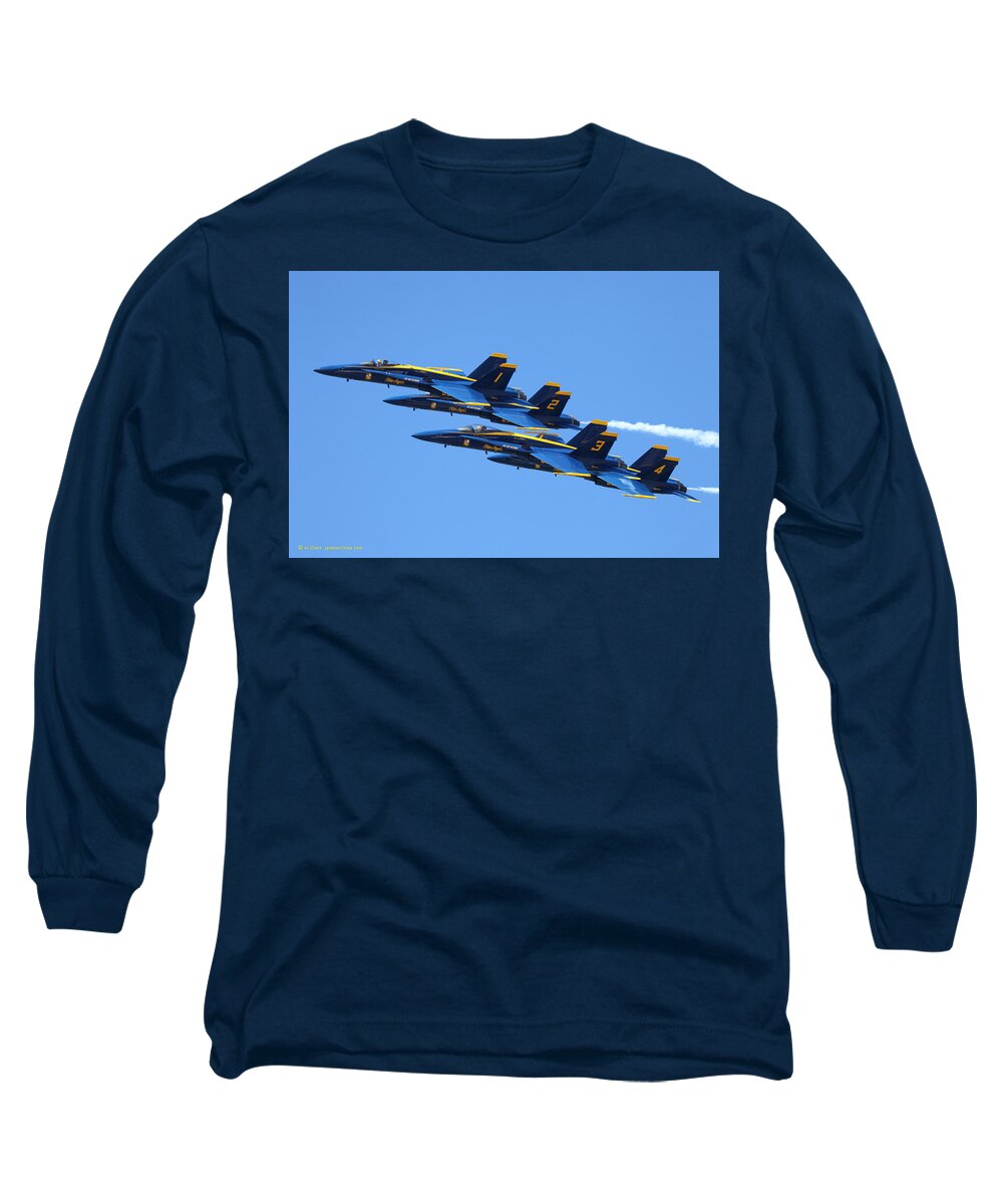 Blue Angels Long Sleeve T-Shirt featuring the photograph Blue Angels Diamond by Custom Aviation Art
