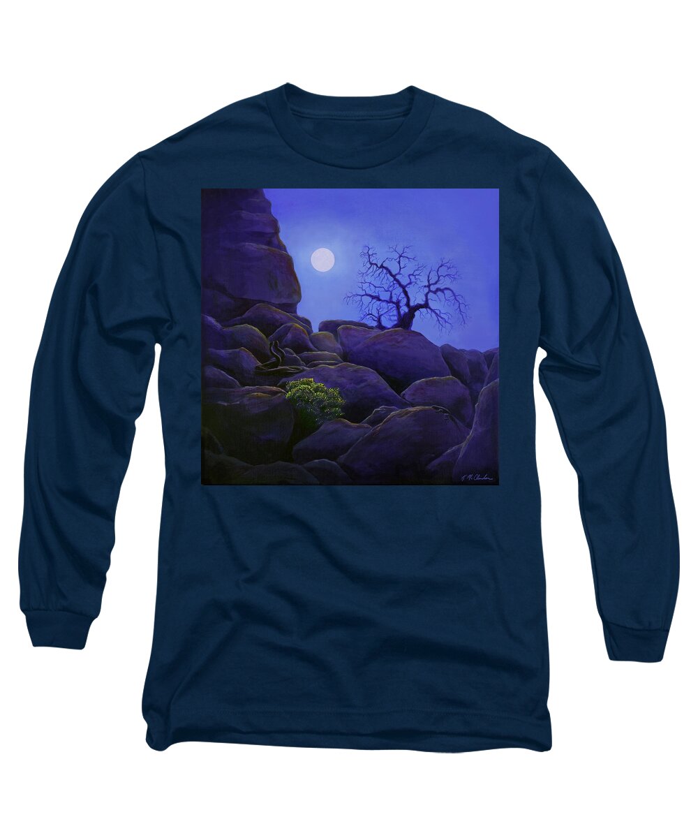 Kim Mcclinton Long Sleeve T-Shirt featuring the painting Ghost Tree in Blue Desert Moon by Kim McClinton