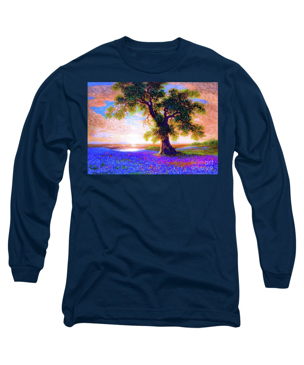 Floral Long Sleeve T-Shirt featuring the painting Bluebonnets by Jane Small