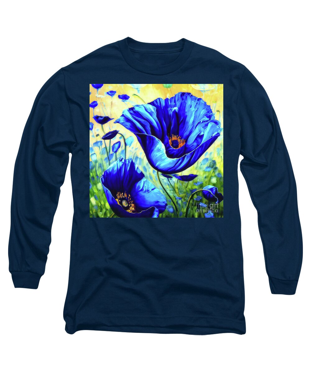 Blue Poppies Long Sleeve T-Shirt featuring the painting Breezy Blue Poppies by Tina LeCour