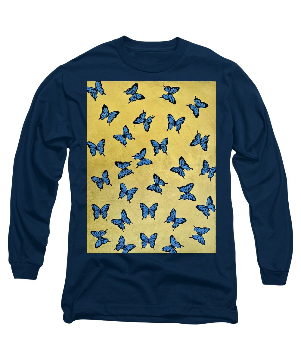  Long Sleeve T-Shirt featuring the painting Butterfly Gold background by Clayton Singleton