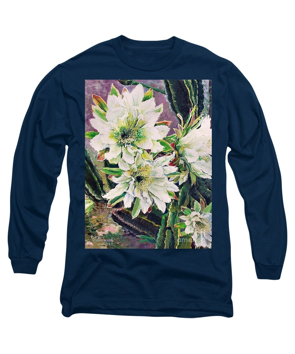 Cactus Long Sleeve T-Shirt featuring the painting Cactus Flowers by Merana Cadorette
