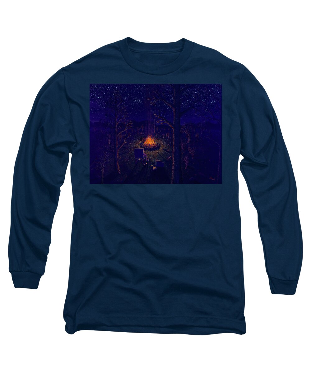Landscape Long Sleeve T-Shirt featuring the painting Camp red by Jon Carroll Otterson