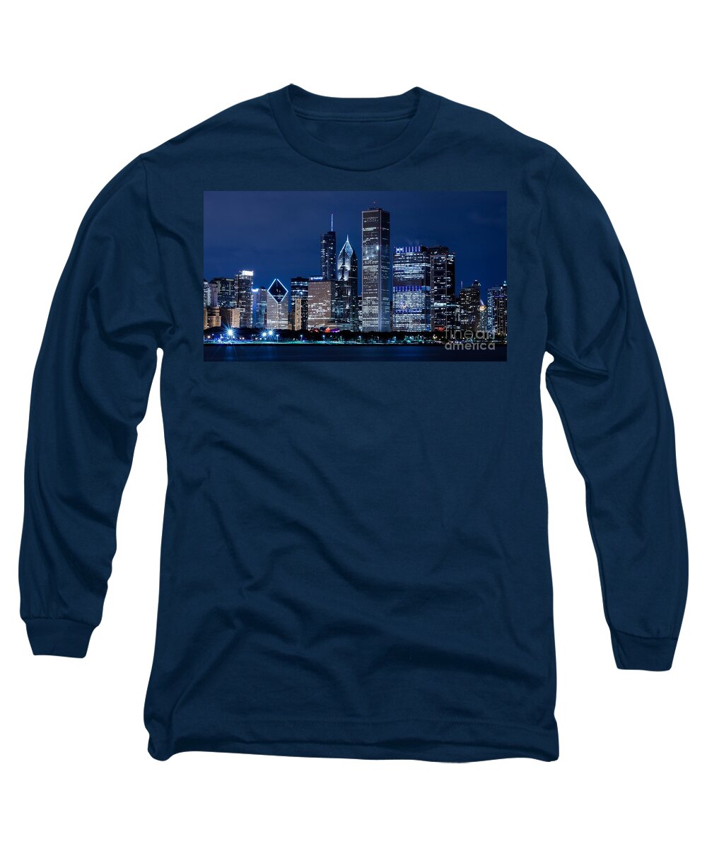 Chicago Long Sleeve T-Shirt featuring the photograph Chicago at night by Action