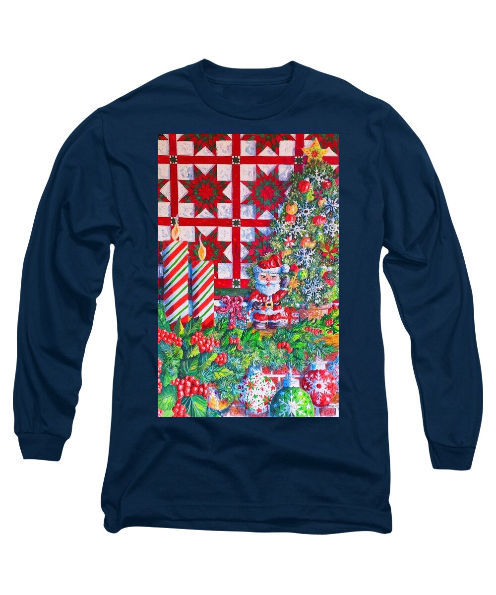 Christmas Long Sleeve T-Shirt featuring the painting Christmas Mantle by Diane Phalen