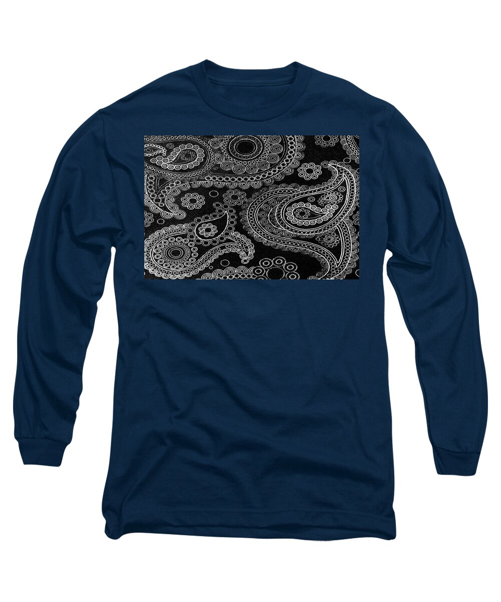 Background Long Sleeve T-Shirt featuring the photograph Close Up Of The Black Floral Fabric by Severija Kirilovaite