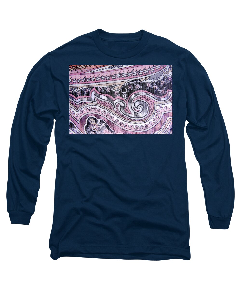 Abstract Long Sleeve T-Shirt featuring the photograph Closeup Of The Fabric Color Ornamental Texture by Severija Kirilovaite