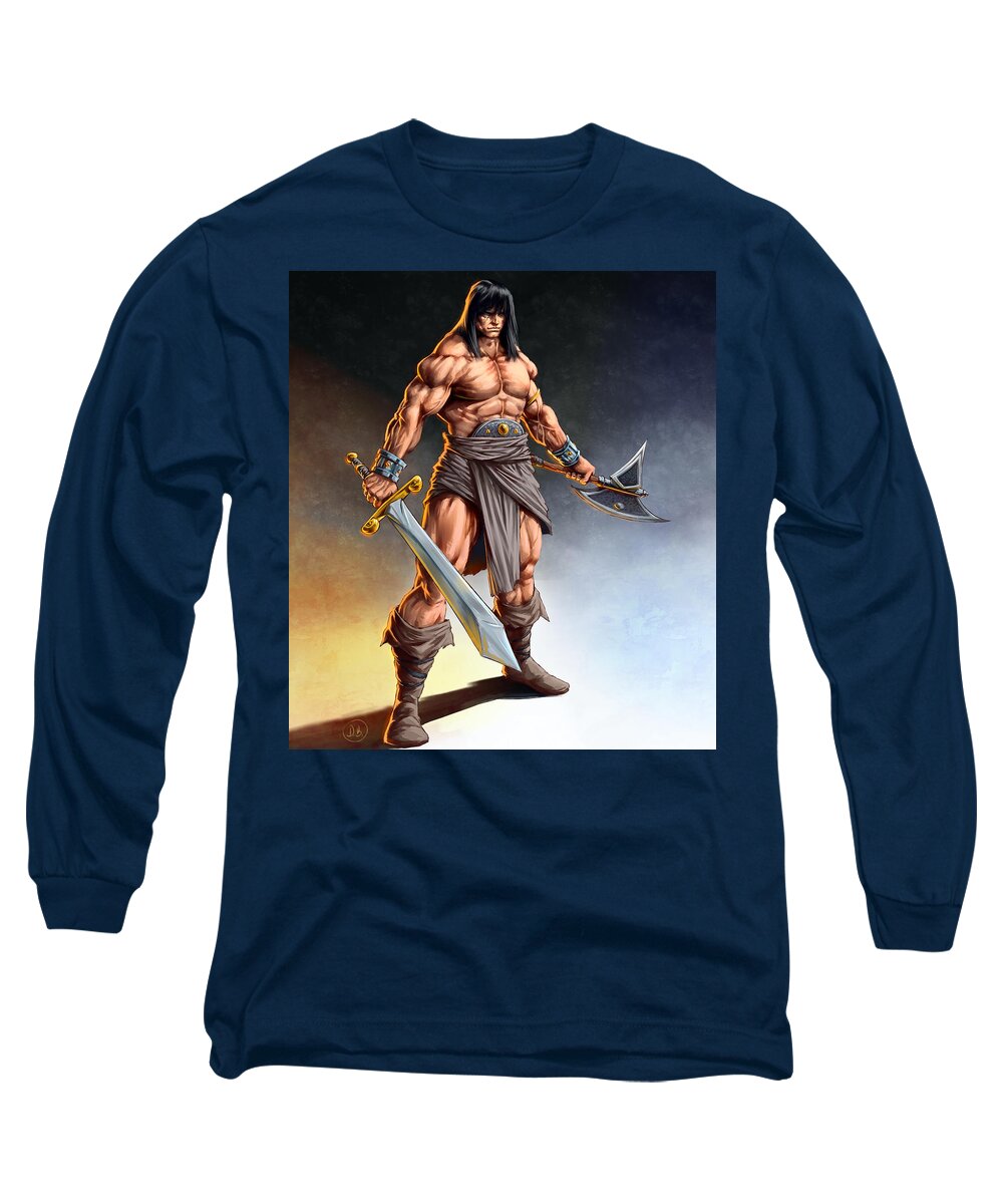 Conan The Barbarian Long Sleeve T-Shirt featuring the painting CONAN THE BARBARIAN - painting by Darko B