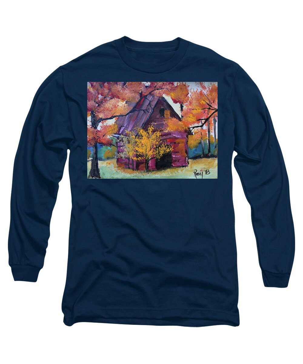 Barn Long Sleeve T-Shirt featuring the painting Country Red Barn by Roxy Rich