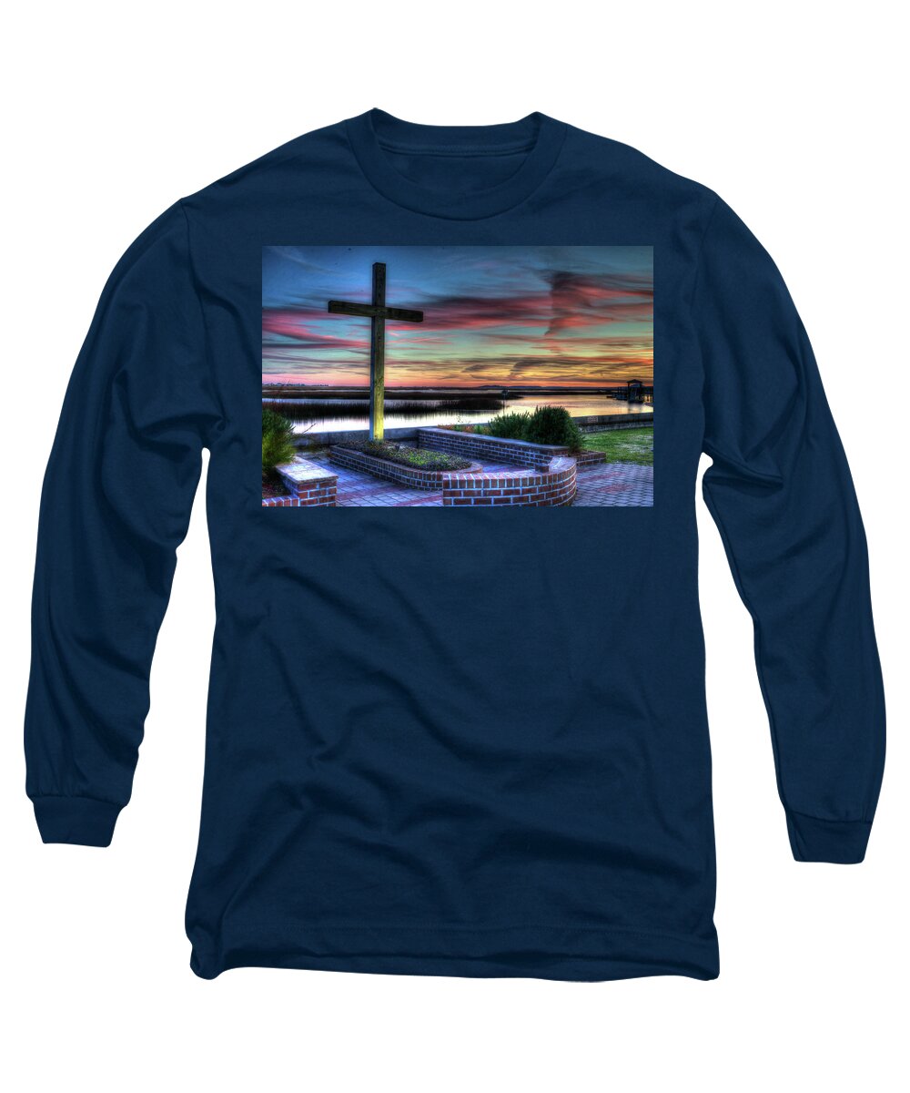 Murriels Inlet Long Sleeve T-Shirt featuring the photograph Cross Sunset by Joe Granita