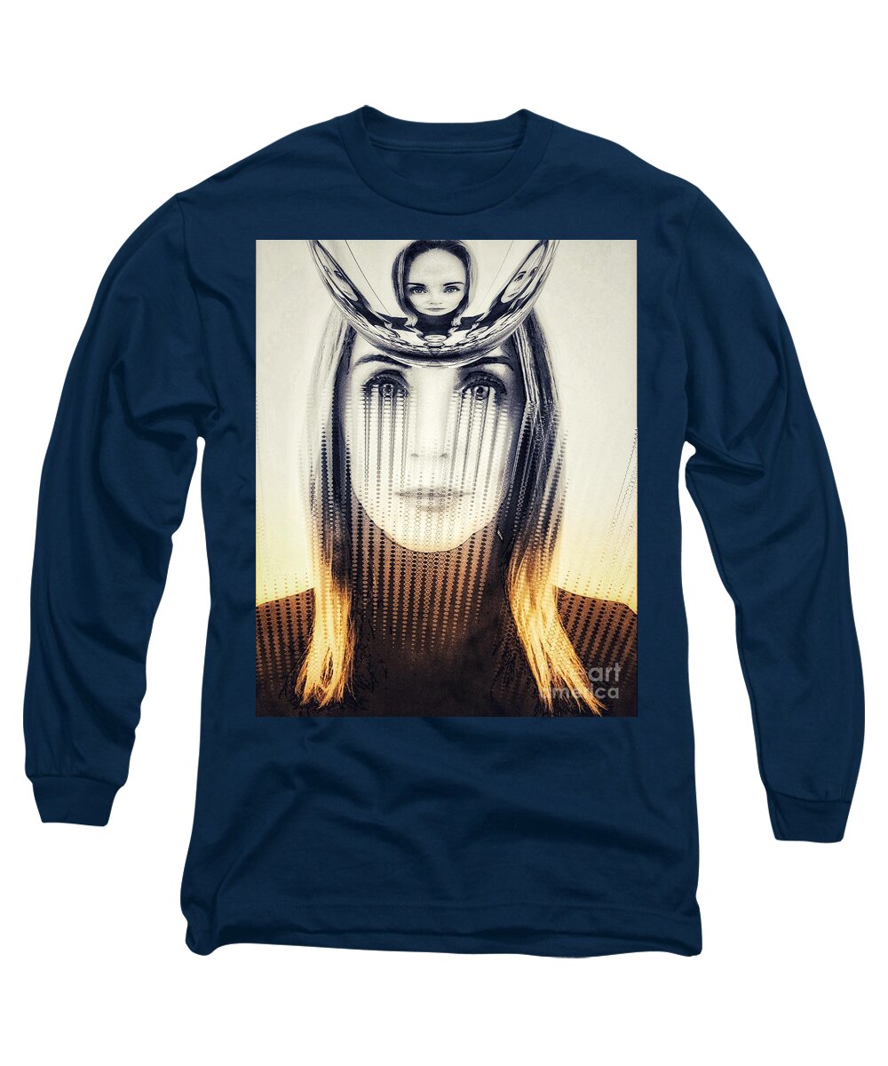 Experimental Long Sleeve T-Shirt featuring the digital art Daydreaming in the Simulation by Alexandra Vusir