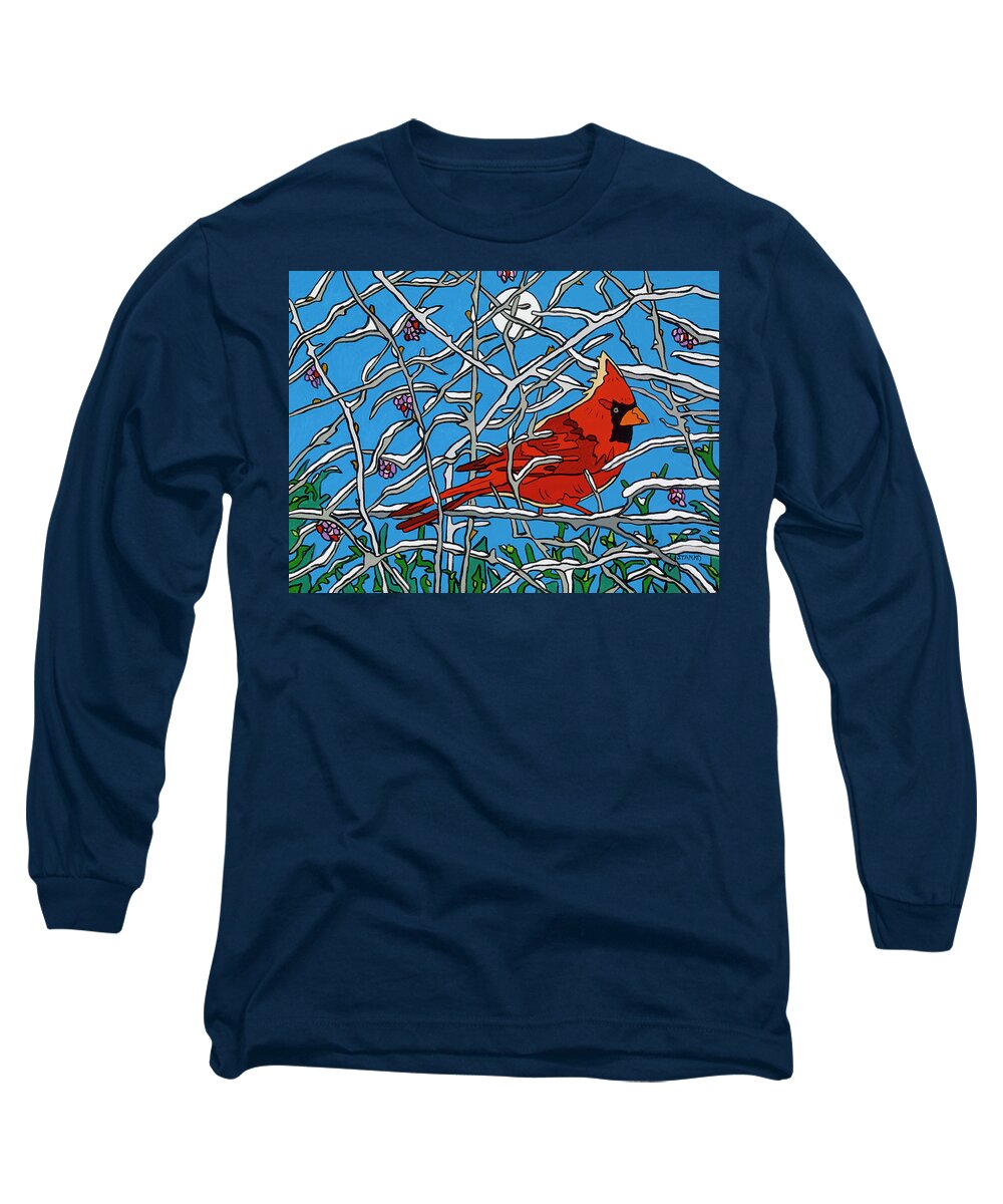 Cardinal December Long Sleeve T-Shirt featuring the painting December Perch by Mike Stanko