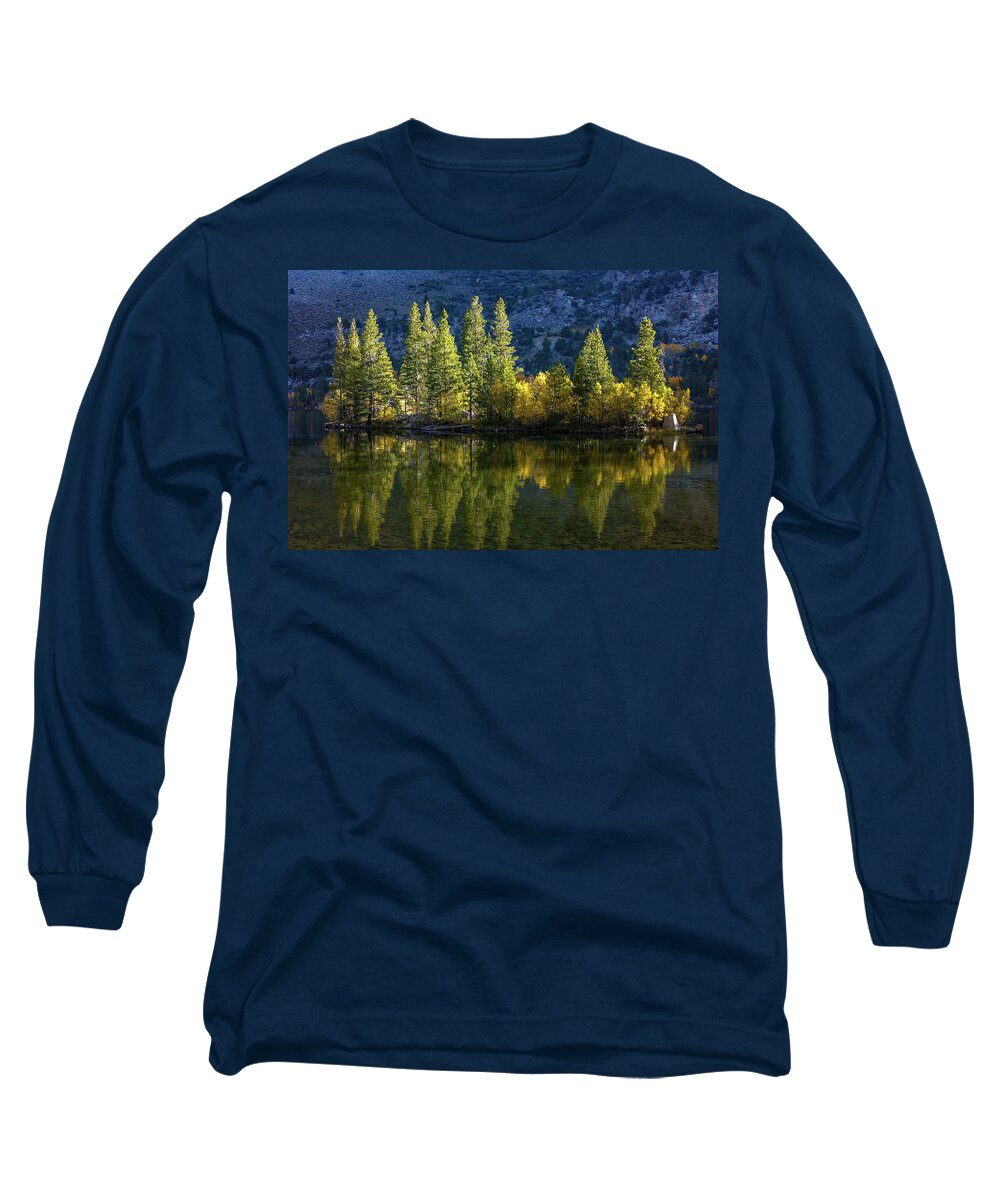 Dawn Long Sleeve T-Shirt featuring the photograph Dawn - Fall Aspen Reflections - Silver Lake - June Lake Loop - Eastern Sierra by Bonnie Colgan