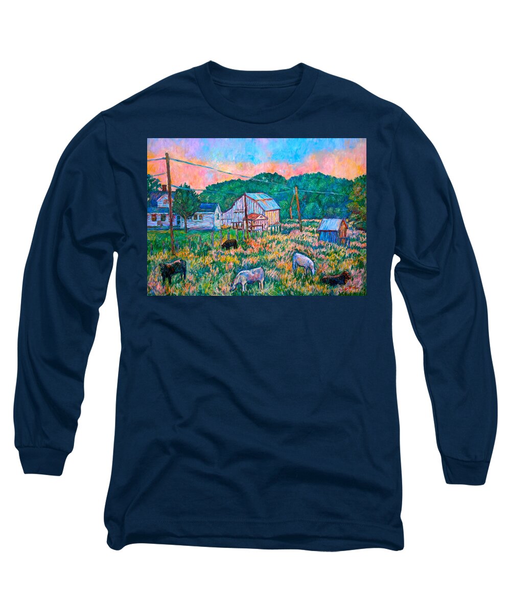 Landscape Long Sleeve T-Shirt featuring the painting Farm Near Fancy Gap by Kendall Kessler