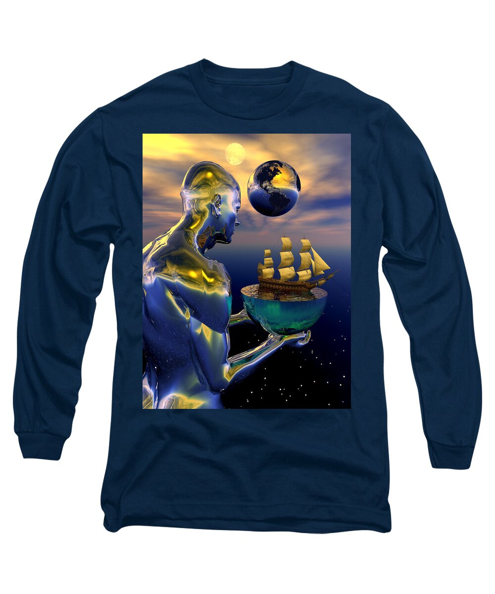 Bryce Long Sleeve T-Shirt featuring the digital art First alien abduction by Claude McCoy