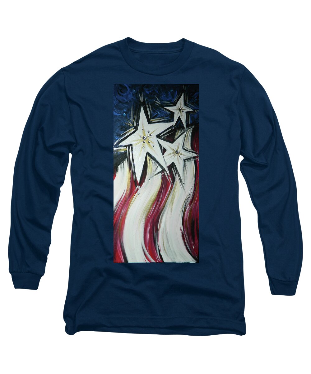 U.s. Flag Long Sleeve T-Shirt featuring the painting Funky Flag by Karen Mesaros