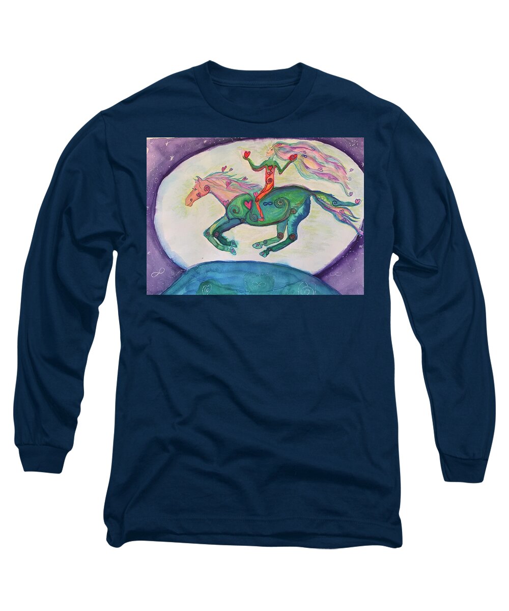 Horse Long Sleeve T-Shirt featuring the painting Galloping Hearts by Sandy Rakowitz