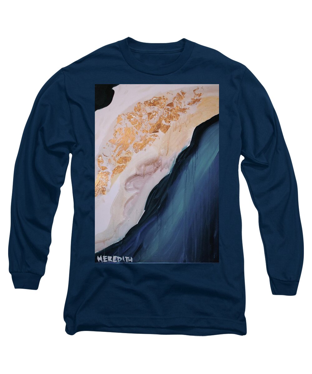 Gold Foil Navy Geode Wall Art Long Sleeve T-Shirt featuring the painting Geode I by Meredith Palmer