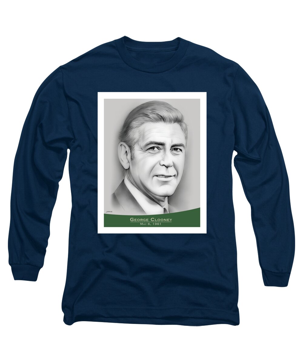 George Clooney Long Sleeve T-Shirt featuring the drawing George Clooney birthday by Greg Joens