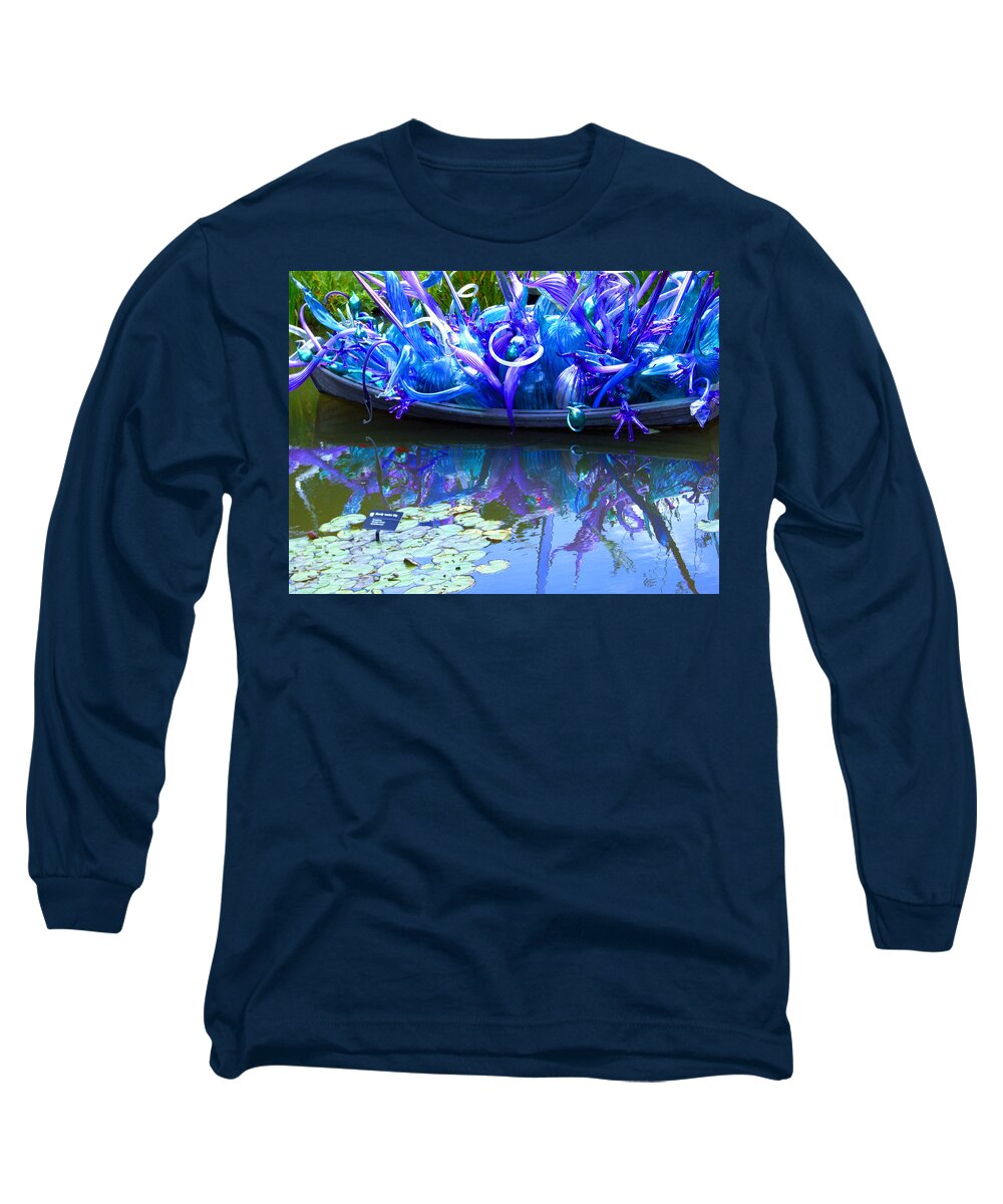 Landscape Long Sleeve T-Shirt featuring the photograph Glass Sculpture Water Landscape Missouri Botanical Garden by Patrick Malon